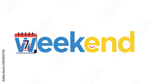 Vibrant graphic symbolizing the joyous arrival of the weekend with calendar and cheerful typography