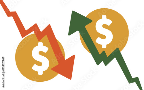 Graphic depicting financial market changes with arrows.