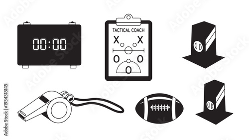 American football strategy planning in black and white flat design for sports editorial