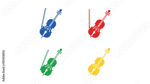 Colorful violins with decorative musical notes floating around them
