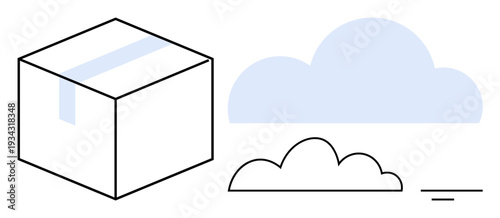 Cloud storage concept. Cloud storage illustrated with a box and cloud shapes for logistics, online backups, and digital data solutions. Cloud storage for companies, technology, and sharing platforms