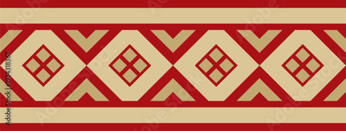 African seamless gold and red pattern. Cultural heritage of the African peoples. Ethnic endless border, frame. Zimbabwe ornament.
