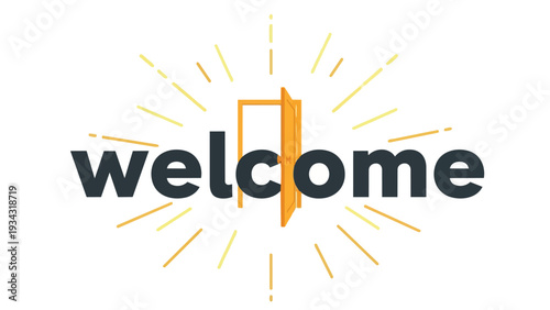 Inviting open door 'welcome' graphic symbolizing opportunity and warm hospitality
