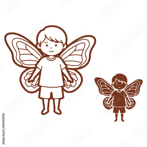 Boy dressed as a Fairy with Butterfly Wings Illustration in Line Art Style Perfect for Storybooks and Childrens Designs