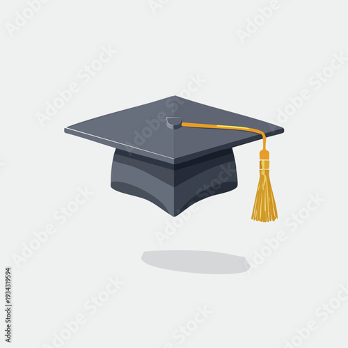 Black graduation cap with gold tassel vector illustration on white background