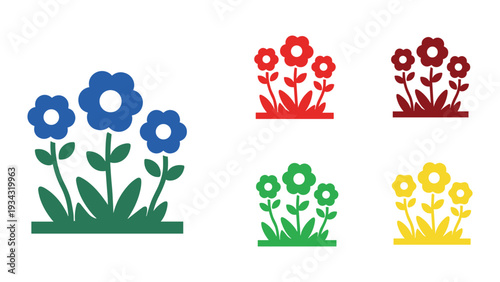 Colorful silhouette bouquets of flowers in different vibrant hues