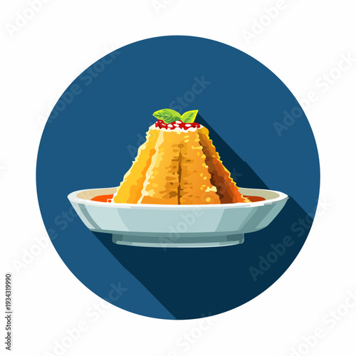 Stylized vector illustration of a traditional Sicilian arancino rice ball on a plate