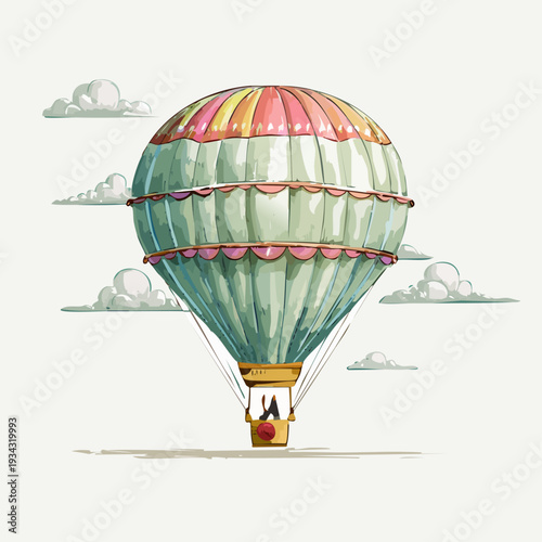 Vintage Hot Air Balloon Watercolor Illustration