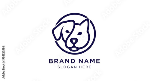 Minimalist Dog Logo Design Template with Brand Name and Slogan Placeholder.