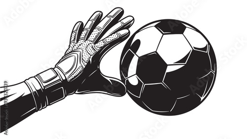 Goalkeeper glove catching soccer ball in monochrome illustration for sports branding