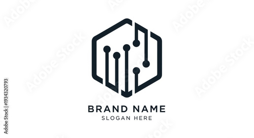 Modern Minimalist Logo Design Template with Hexagonal Shape and Placeholder Text.