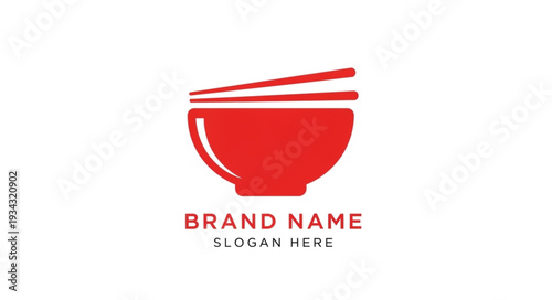Red bowl with chopsticks logo template for restaurant branding.