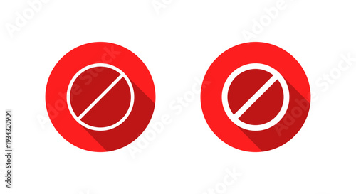 No symbol icon with long shadow. Prohibition warning sign. Forbidden and not allowed concept