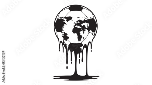 Melting globe earth in black dripping paint on white background for environmental activism