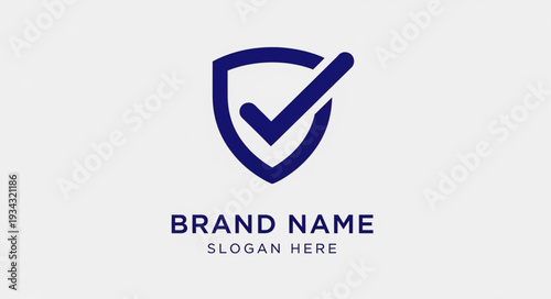 Simple Blue Shield Logo Template with Checkmark for Brand Identity.