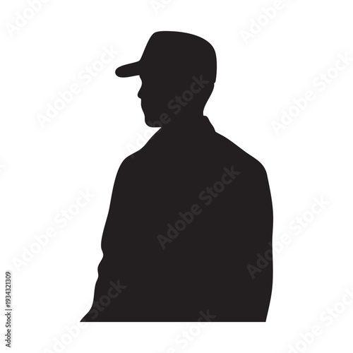 Black silhouette profile of a person wearing a baseball cap