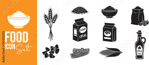 Baking Ingredients and Food Supplies Icon Set