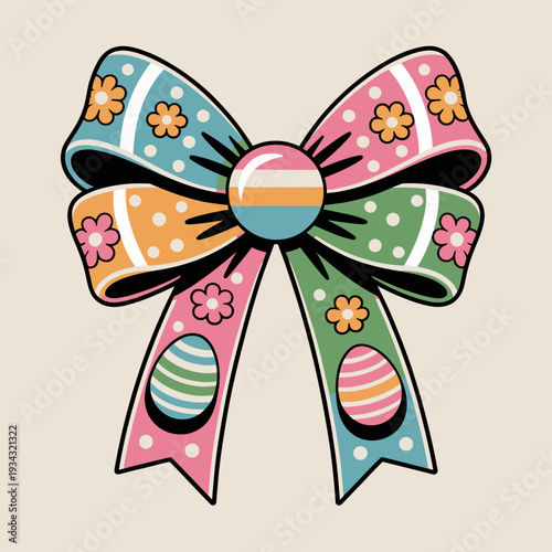 A easter bow featuring bright colors and patterns,
