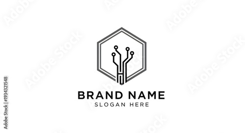 Minimalist logo template with geometric shapes and placeholder text for branding design.
