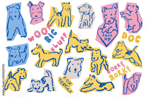 Playful hand drawn dog characters and pet lifestyle icons for creative decor