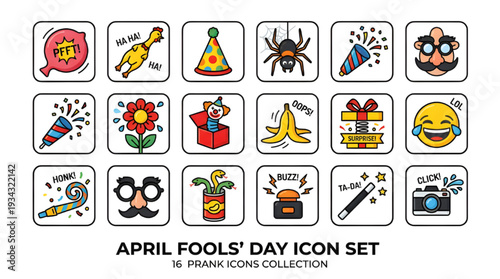 Cartoon Prank Symbols Collection, Humor Stickers and UI Icons