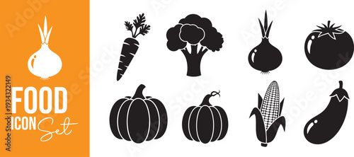 Organic Vegetable Silhouette Icon Set
