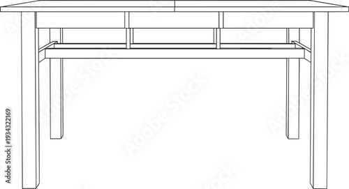 Wooden table line art vector illustration of classic furniture for home interior design and office desk workplace decor element isolated on white background.