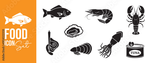 Seafood and Crustacean Silhouette Icon Set