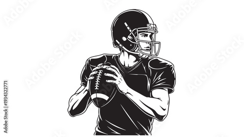 American football player monochrome illustration in black and white for sports branding
