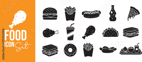 Takeaway Street Food Icons for Restaurant Menu and Delivery App