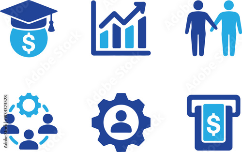 business growth and strategy icon set. startup, goal, success, productivity and financial development. vector illustration