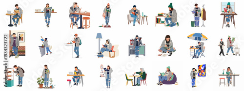 Diverse young adults studying stock market guides, investing in their future through finance education and modern learning experiences.