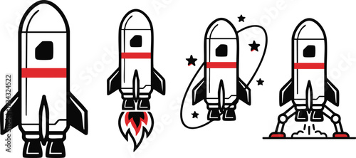 Set of 4 Rocket Icons Vector