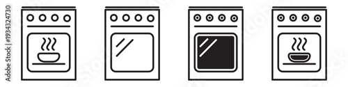 Oven line icon set isolated on transparent background. Kitchen stove symbol with editable stroke, representing cooktop and oven appliance. Suitable for home appliance design, cooking apps and manuals