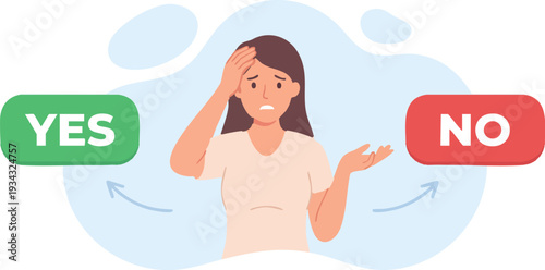 Confused Woman Choosing Between Yes and No Vector Illustration