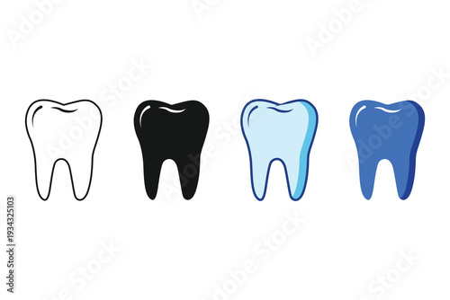 Illustration of four teeth with varying degrees of health and color Vector