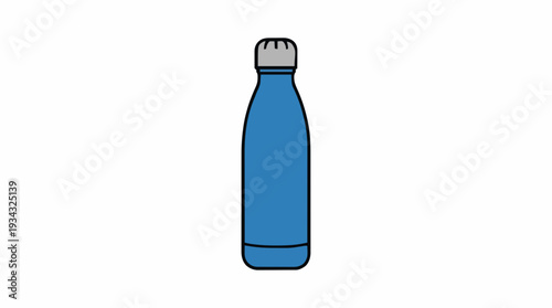Blue Insulated Water Bottle with Silver Cap Against White Background Minimalist Design