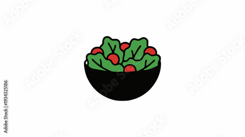 Simple Salad Bowl With Green Leaves And Red Cherry Tomatoes On White Background