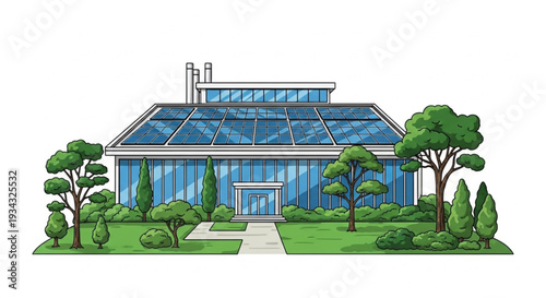 Modern Greenhouse with Glass Roof.