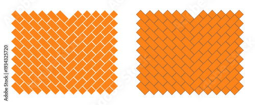 Herringbone brick stack texture. Two vector templates of orange bricks for transportation, front view. Solid blocks and another with outlined details.