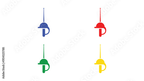 Colorful hanging letter p shapes with different colored tops and bottoms