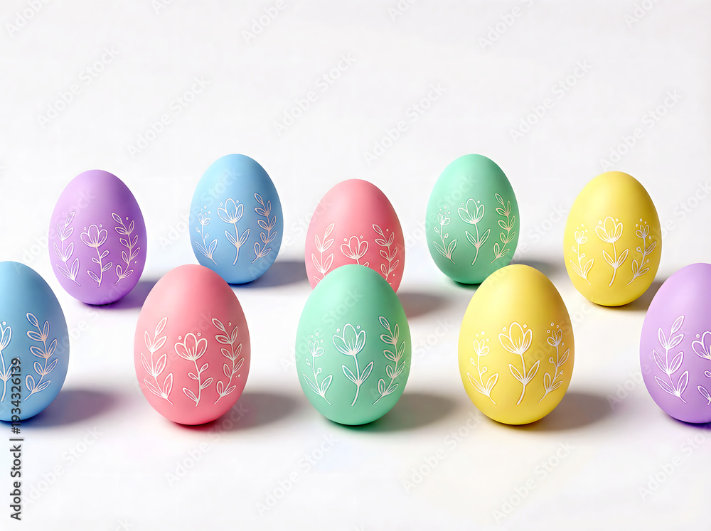 Fototapeta premium Pastel Easter Eggs with Floral Patterns
