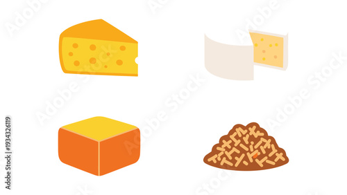 Assorted food items including cheese, crackers, and nuts displayed in simple icons