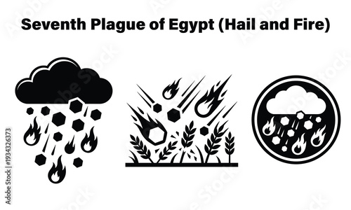 Biblical hail and fire storm illustrations