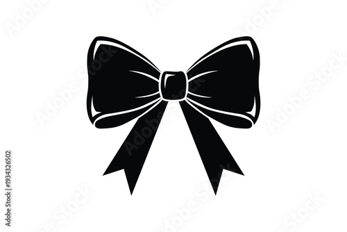 A black and white illustration of a decorative bow with a central gemstone Vector