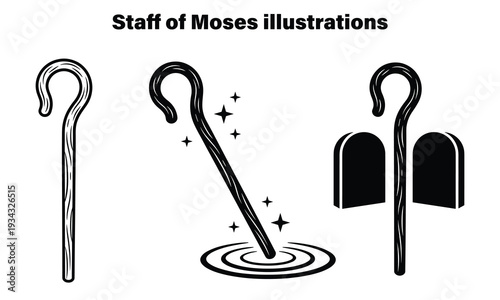Staff of Moses illustrations set in various magical styles