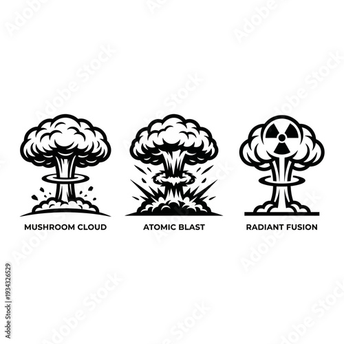 Nuclear Explosion Illustrations Showing Different Stages of Atomic Blast