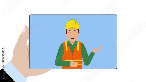 Tablet With Male Construction Worker Animation Video 4K suitable for your project needs
