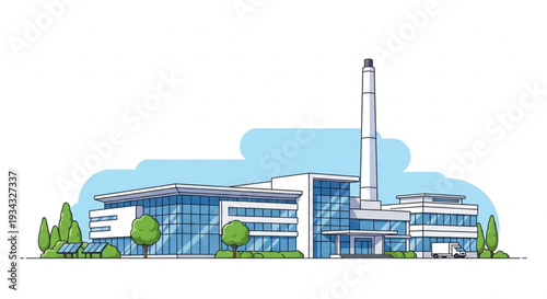 Modern Industrial Building with Chimney.