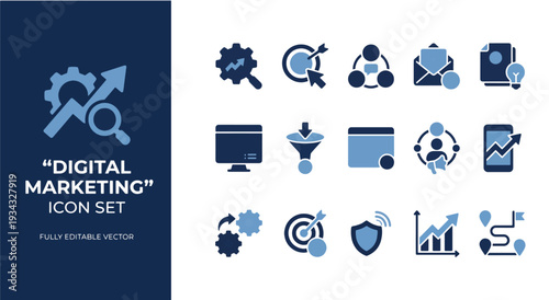 Comprehensive digital marketing icon set for modern promotional strategies Vector